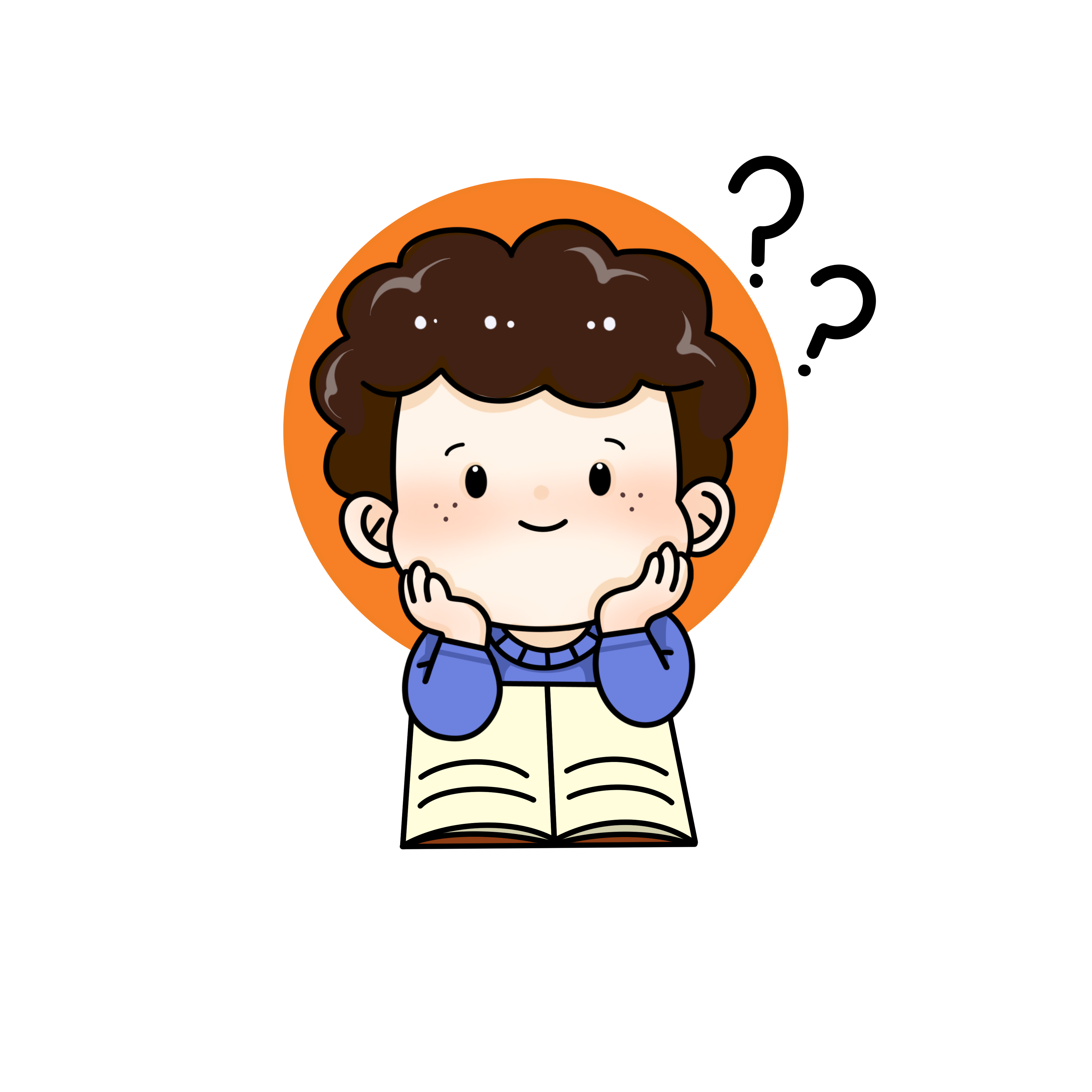 可爱卡通学生思考学习插画