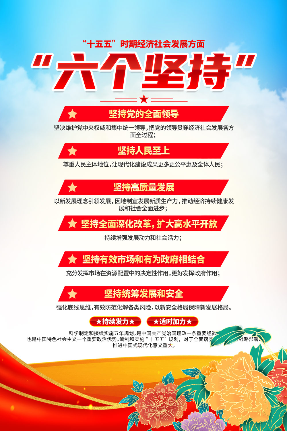红色党的二十届四中全会精神六个坚持海报