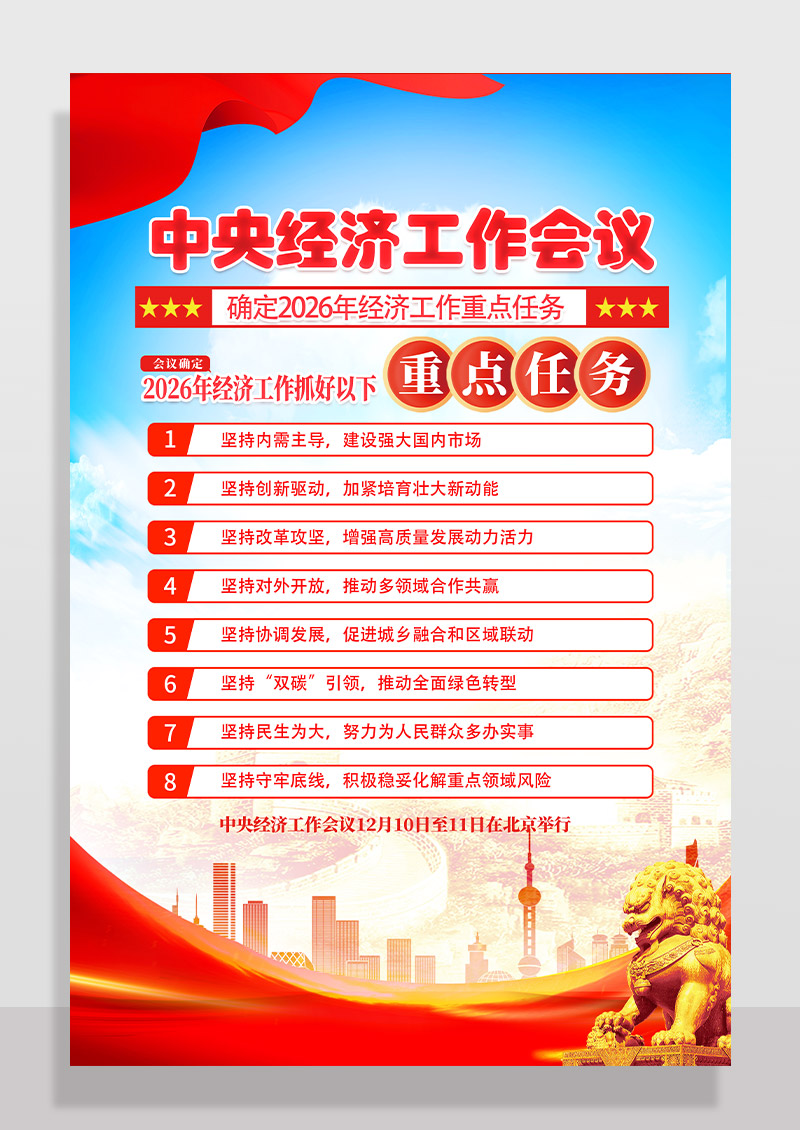 蓝色党政2026年中央经济工作会议党建海报挂画