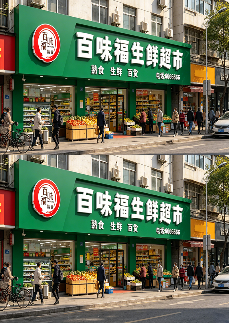 生鲜超市门头熟食店绿色